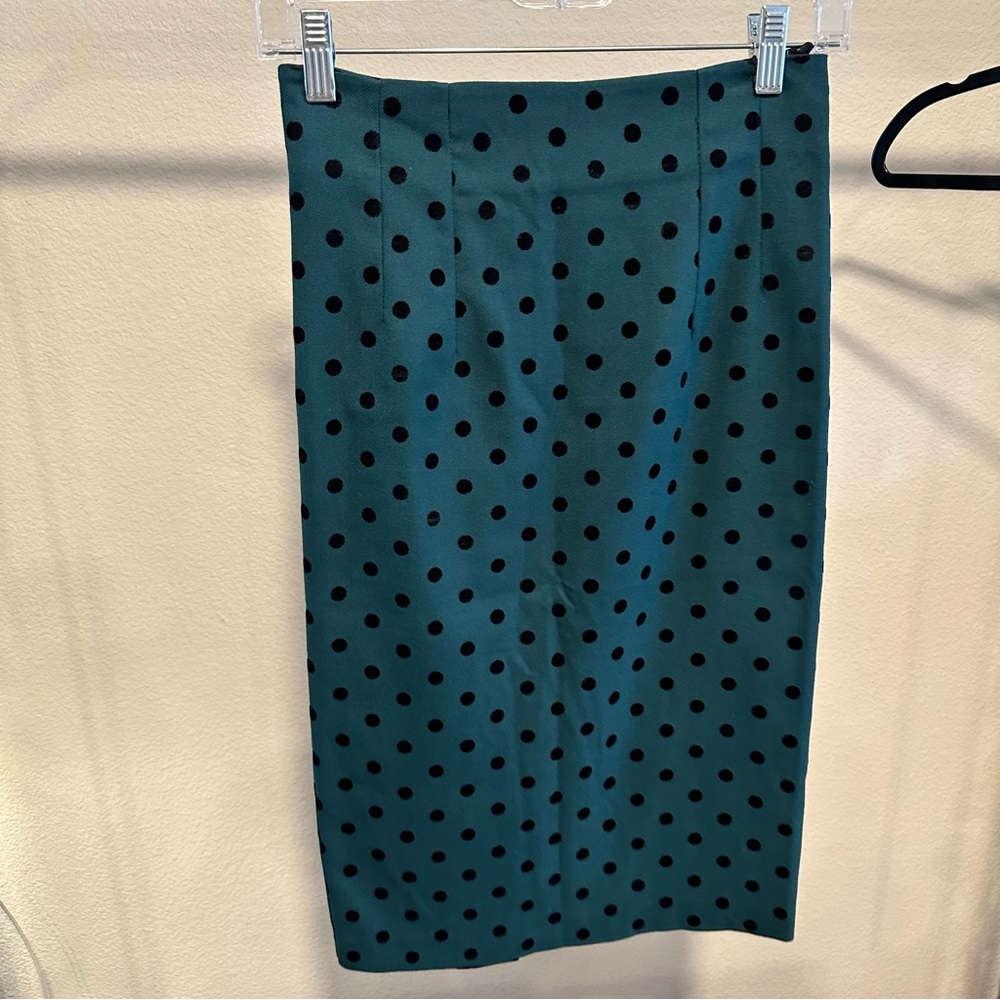 Topshop Teal and Black Polka Dot Midi Skirt